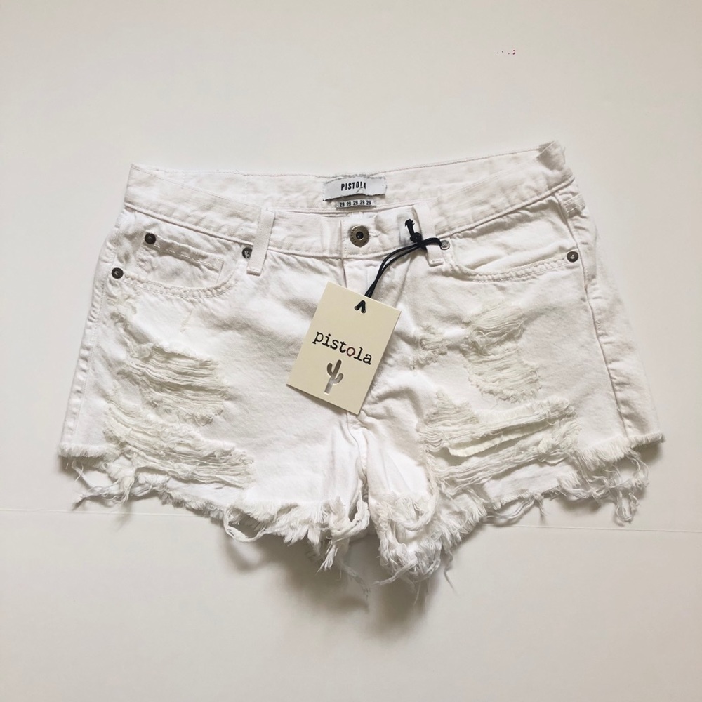 Pistola white distressed women’s jean shorts